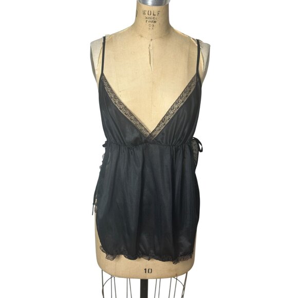 Vintage black nylon top and string bikini bottoms Size S - Picture 2 of 6